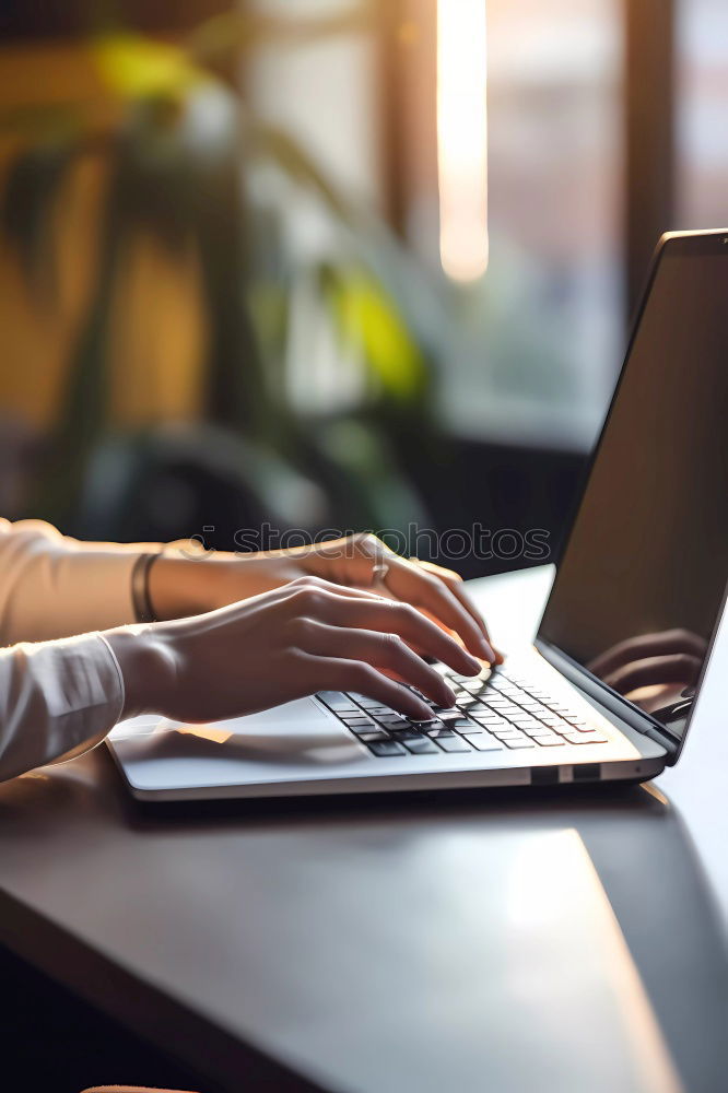 Similar – Close-up of women typing on keyboard on her laptop at home