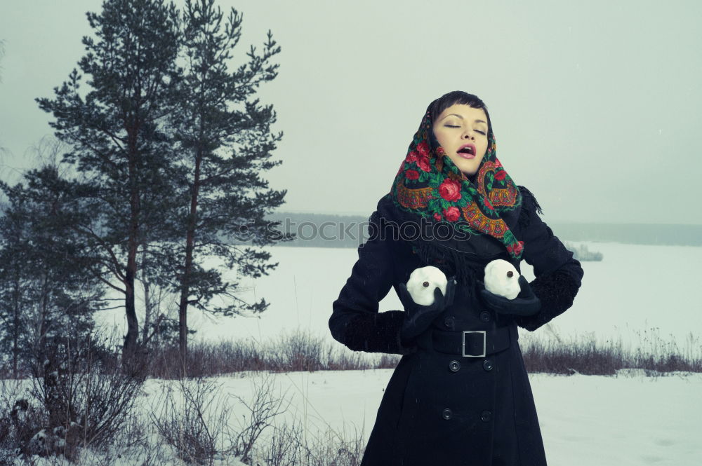 Image, Stock Photo happy kid girl playing outdoor with christmas gifts