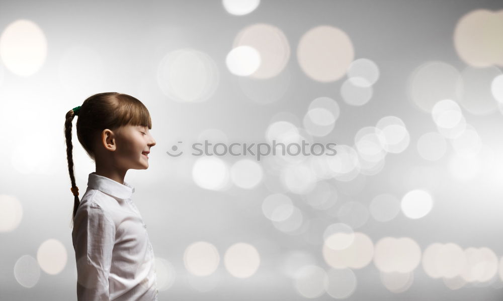 Similar – Image, Stock Photo Back of a woman’s head with braid In front of the picture wall with photos