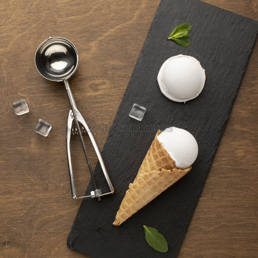 Similar – Image, Stock Photo Green olives and salt in wooden bowls, top view