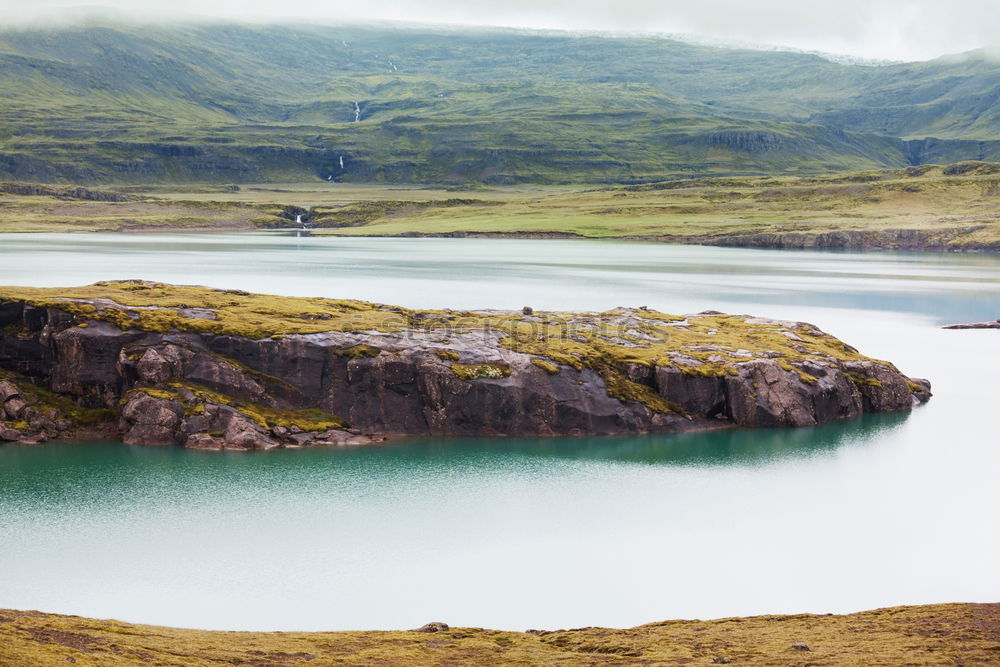 Similar – Image, Stock Photo Young woman in a red kayak, mountain lake panorama, Norway