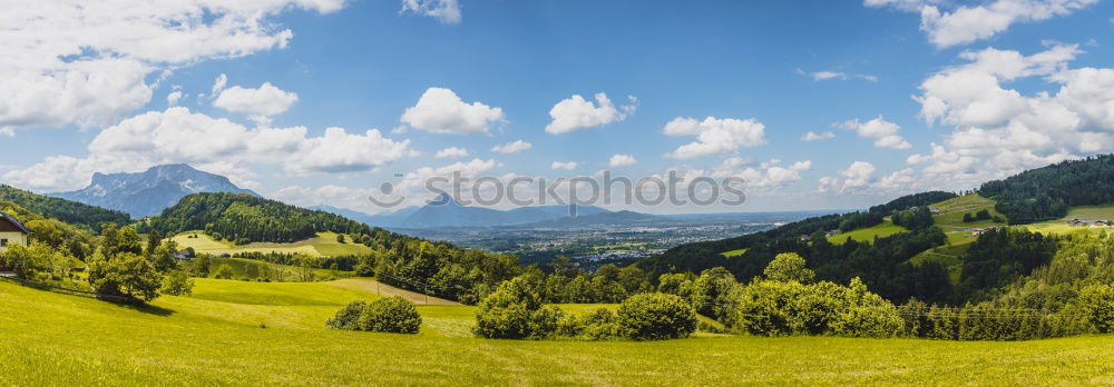 Similar – Slovakia autumn sunny morning panorama. Village in valley.