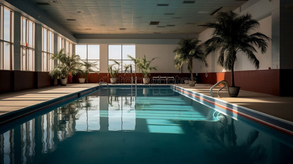 Similar – Image, Stock Photo Pool, sunbeds and umbrellas at night. Night lights.