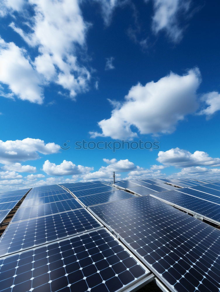 Image, Stock Photo An area of many photovoltaic panels. Solar power plant on an industrial roof , many solar panels , photovoltaics