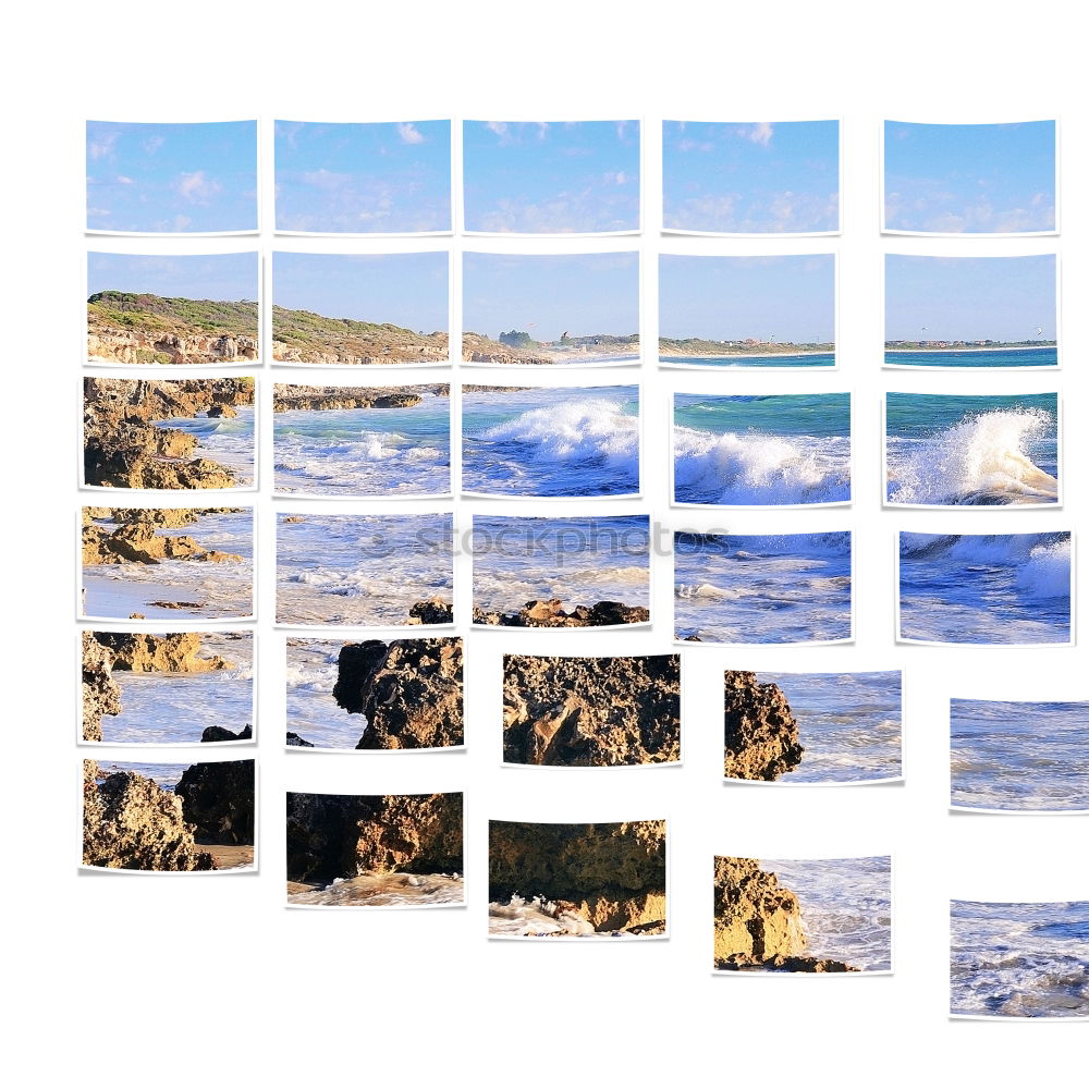 Similar – Image, Stock Photo Foaming surf on rocky coast, blue sky, clouds and high mountains in the background, Queensland / Australia . ,Lookout