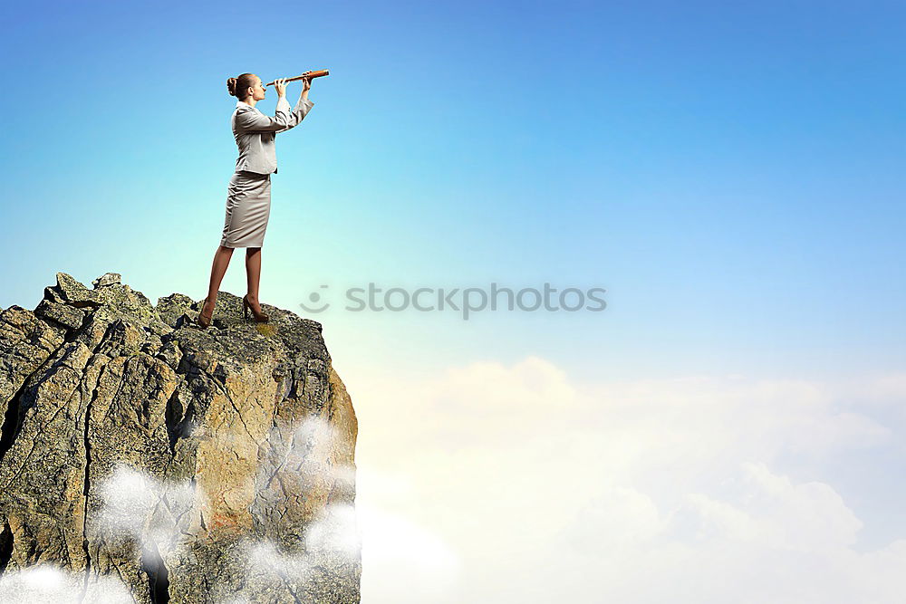 Similar – Image, Stock Photo Rock climbing team standing on the summit.