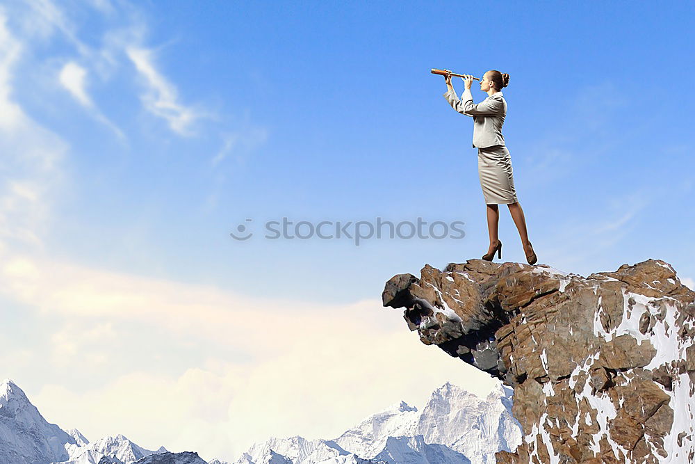 Similar – Image, Stock Photo Rock climbing team standing on the summit.