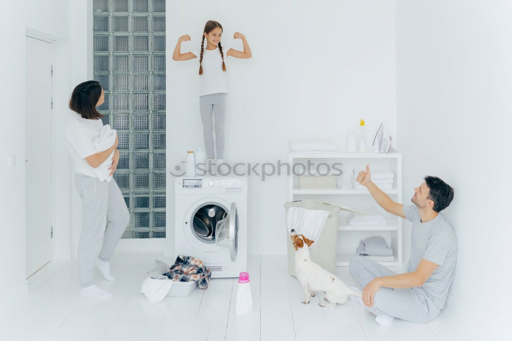 Similar – happy mother and child son playing pillow fight