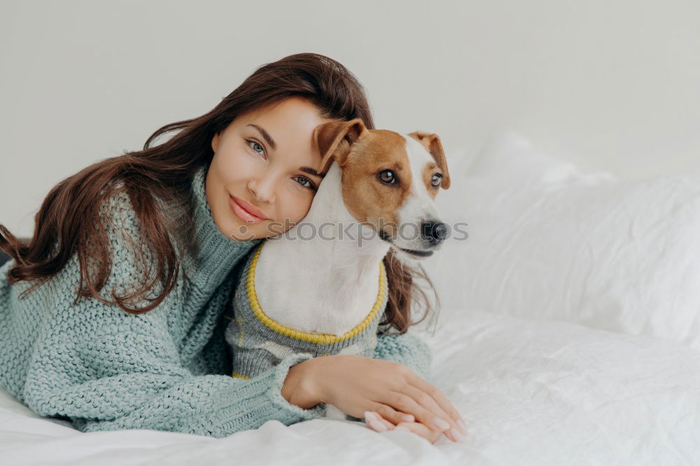Similar – Image, Stock Photo young woman and her cute dog on bed