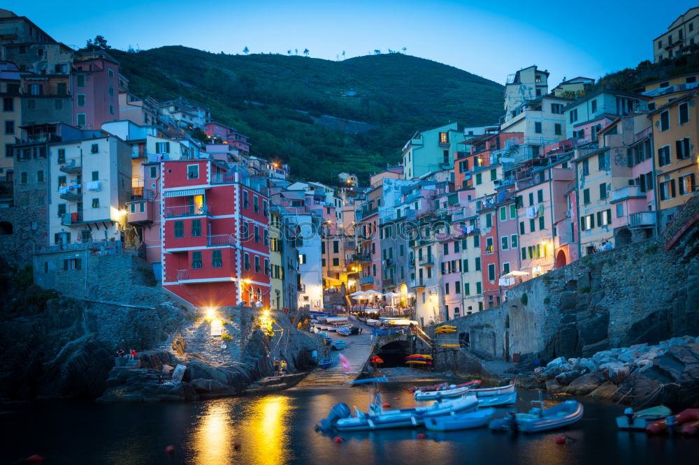 Riomaggiore at night Cinque Terre Liguria Italy