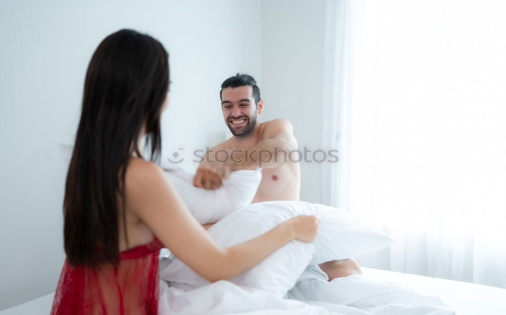 Similar – young couple at home with breakfast in bed suprise