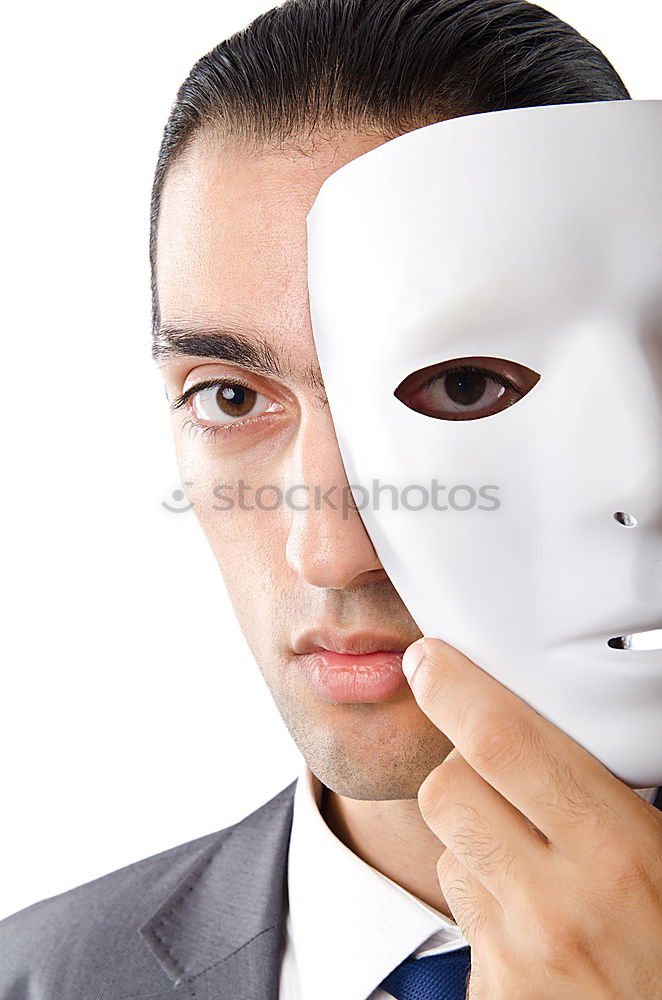 Similar – happy mature woman peeking from behind mask