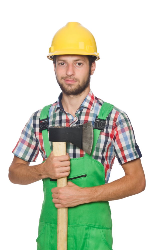 Similar – Worker man with hammer drill and building level at construction site