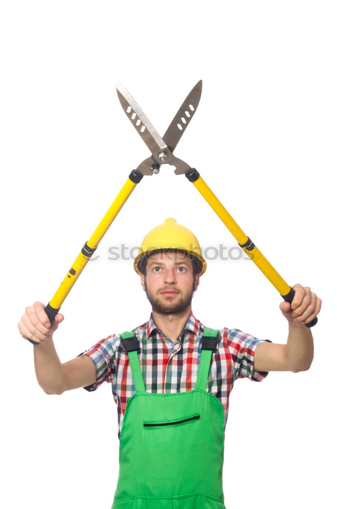 Similar – Worker man with hammer drill and building level at construction site