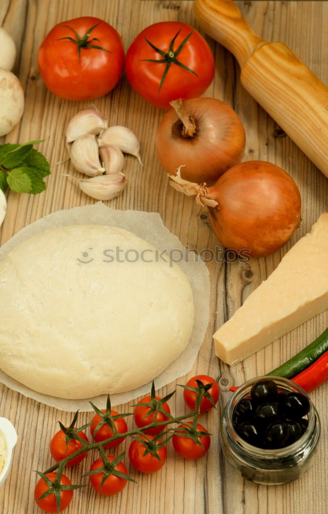 Similar – Italian cheese burrata, tomatoes, basil and bread