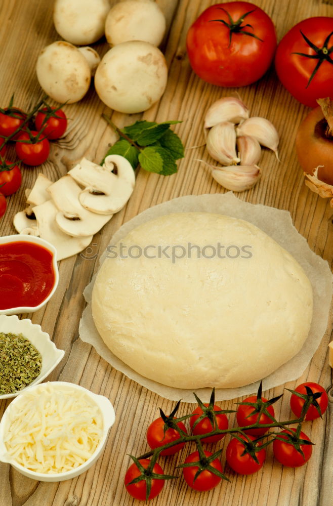 Similar – Italian cheese burrata, tomatoes, basil and bread