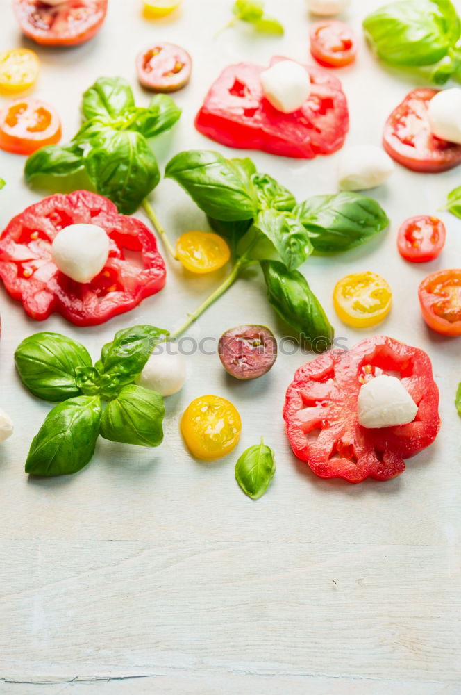 Similar – Image, Stock Photo Spaghetti with basil pesto and tomatoes, ingredients