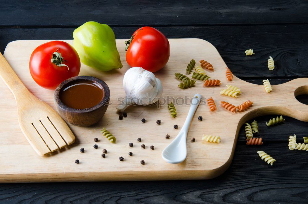 Similar – Image, Stock Photo Green olives and salt in wooden bowls, top view