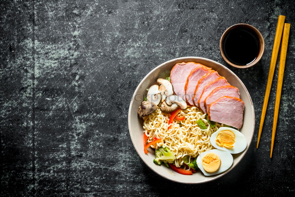 Similar – Image, Stock Photo Ramen with noodles, egg and scallion