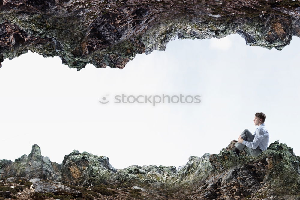 Image, Stock Photo Boy looking towards sunset from the old fortress