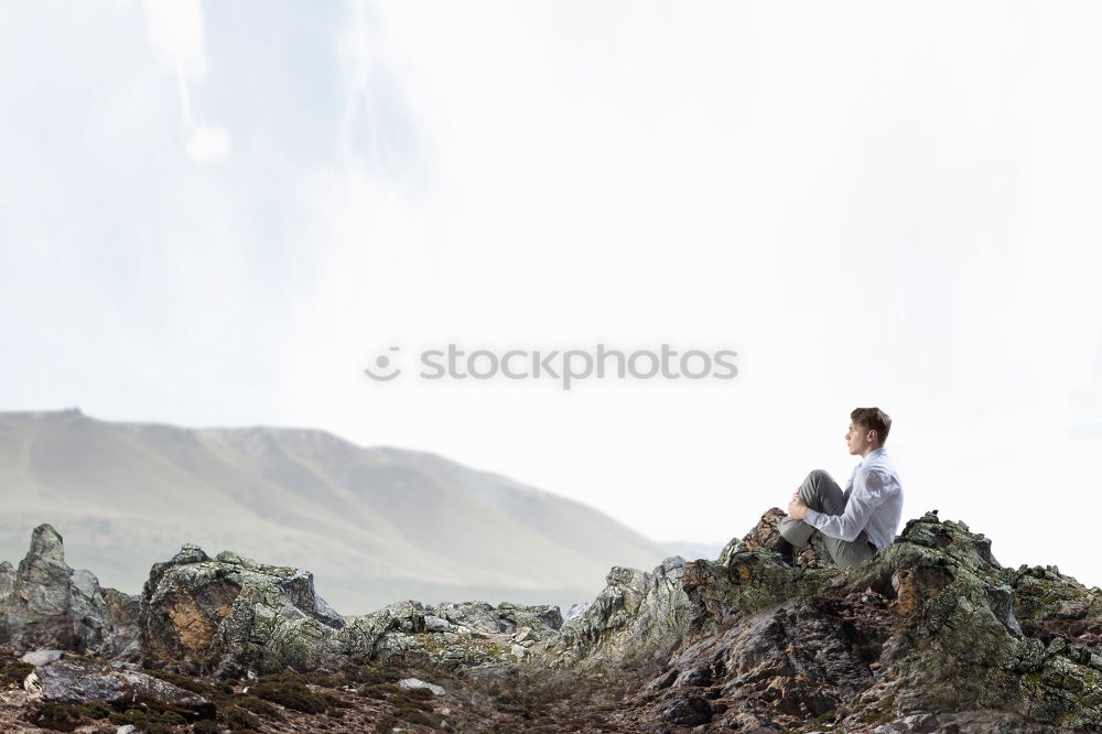 Similar – Image, Stock Photo Boy looking towards sunset from the old fortress