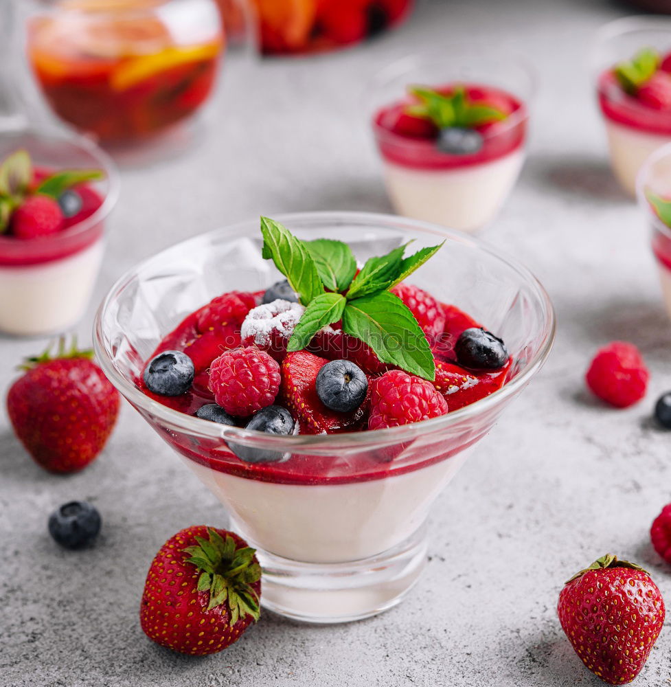 Image, Stock Photo Chia pudding Strawberry parfait with greek yogurt and nuts