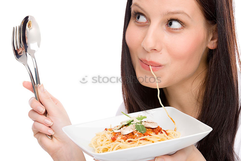 Similar – Content woman having meal