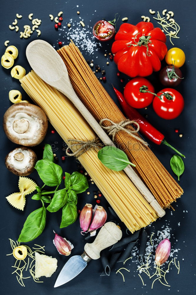 Similar – Whole wheat pasta, vegetables, herbs and olive oil