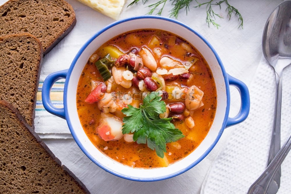 Similar – Image, Stock Photo Chili Beans Stew, Bread Ready To Be Served