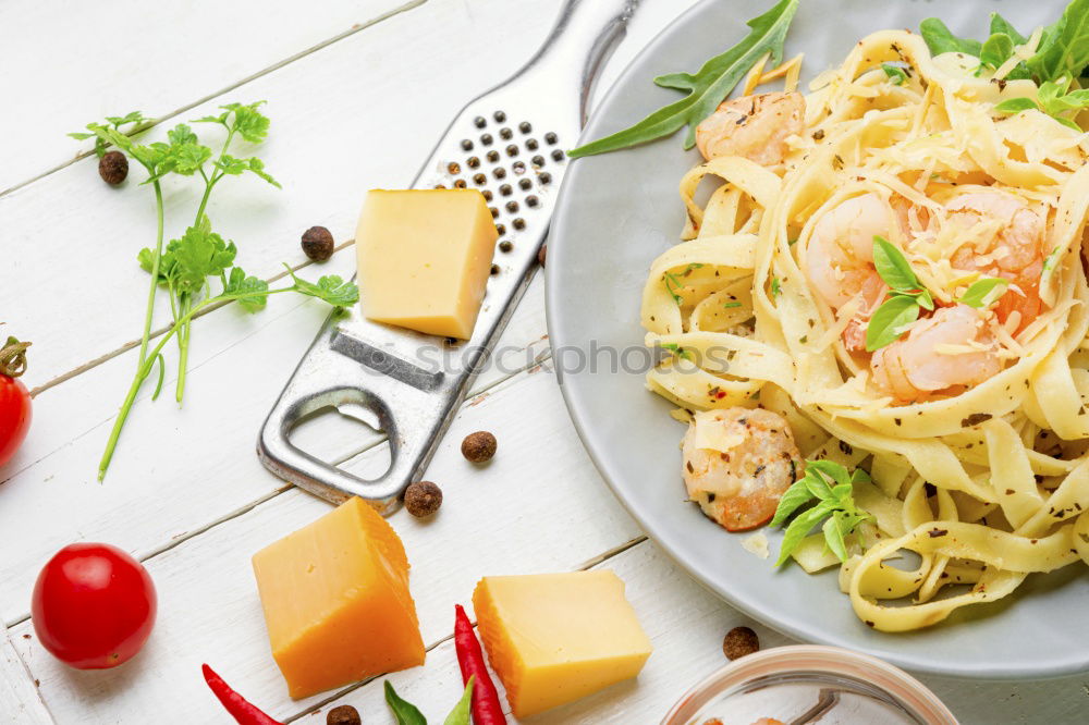 Similar – Spaghetti seafood in plate, top view