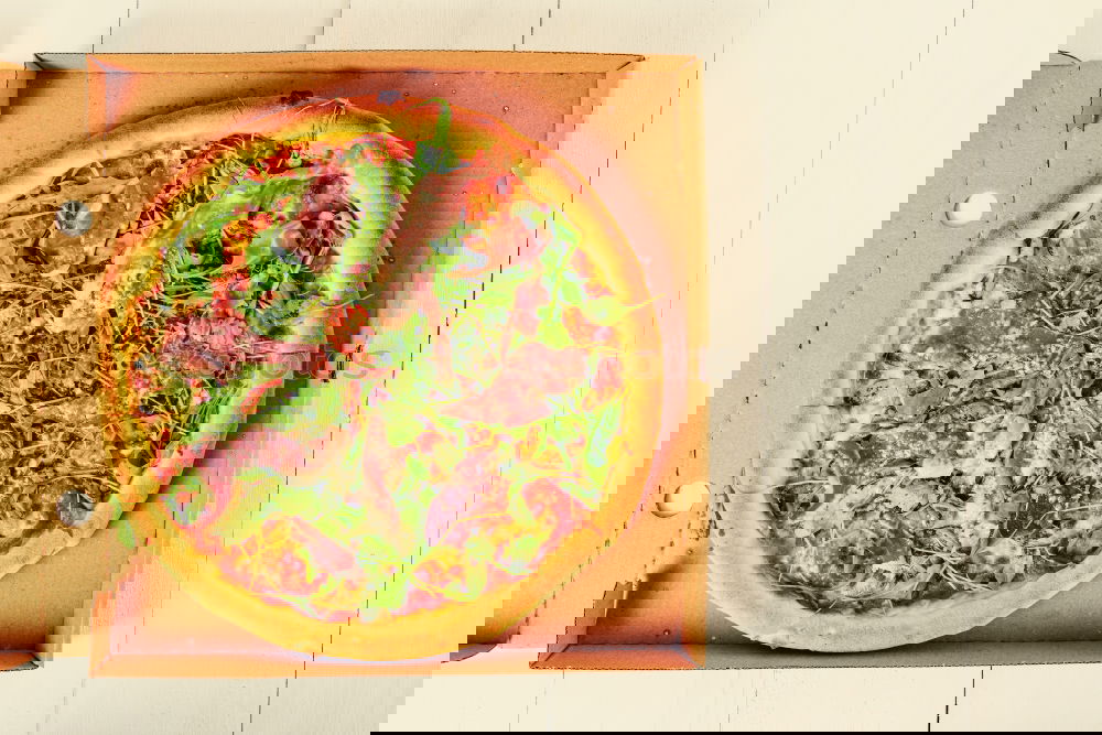 Image, Stock Photo Italian Pizza With Rucola, Prosciutto Ham And Parmesan Cheese