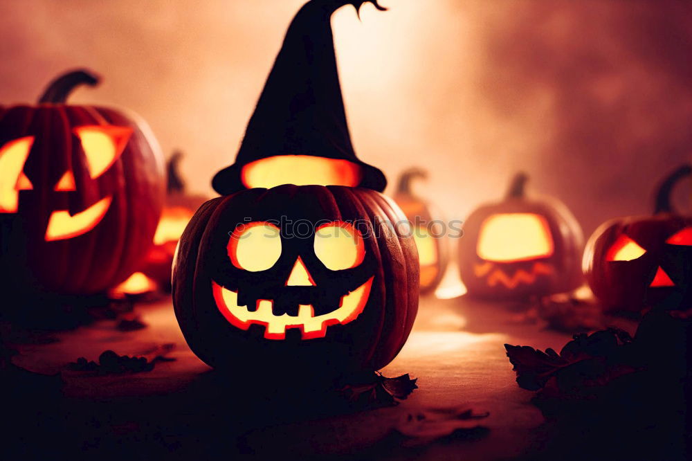 Similar – Image, Stock Photo Pumpkins in a Halloween night