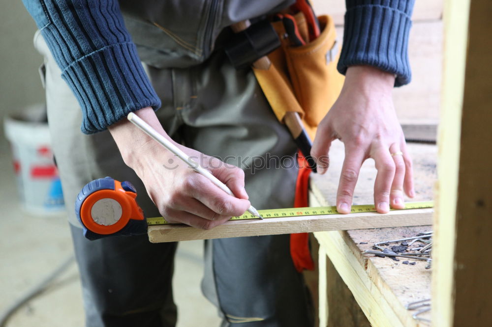 Similar – Image, Stock Photo Focused child polishing wood in workshop with unrecognizable grandfather