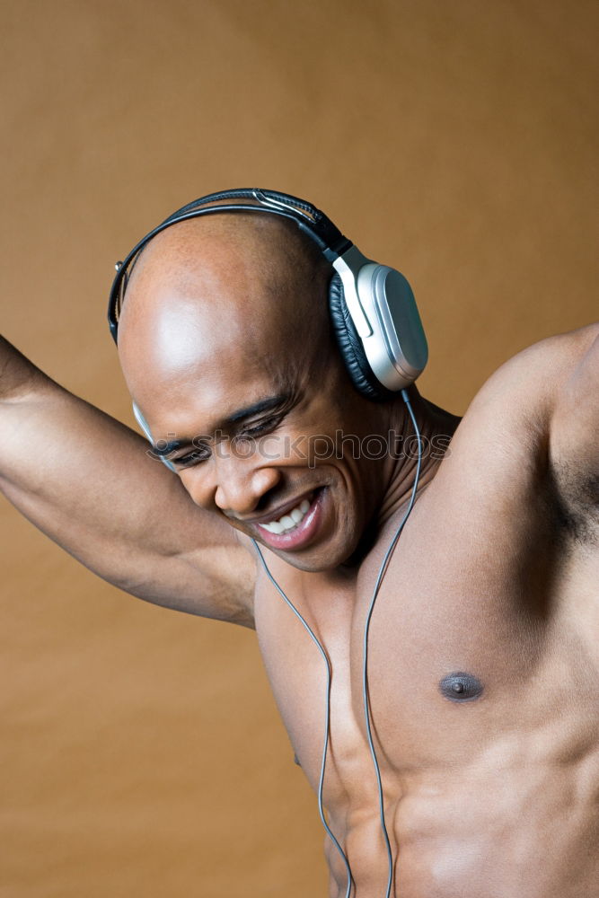 Similar – Fit shirtless young black man doing stretching