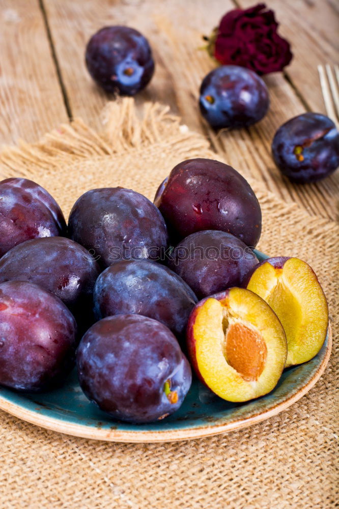 Image, Stock Photo Fresh plums with leaves