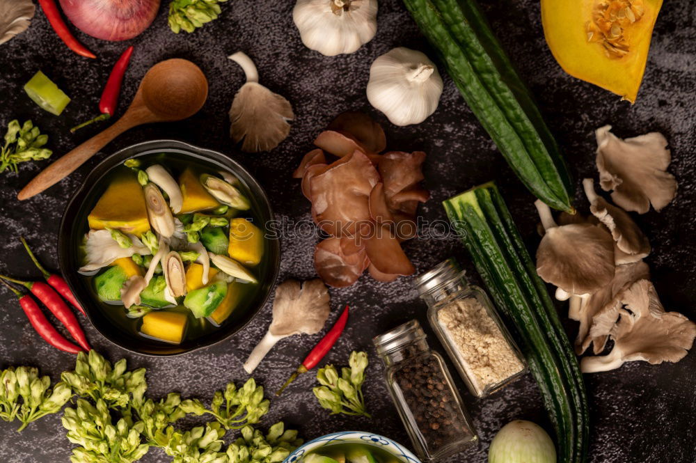 Similar – Image, Stock Photo Racks of lamb and green peas, preparation with cooking ingredients