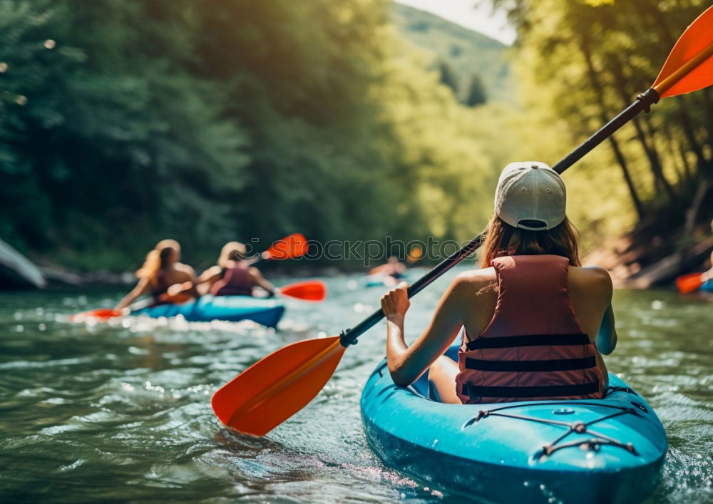 Similar – Unrecognizable woman on kayak exploring river