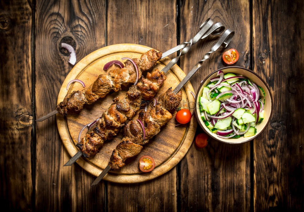 Similar – Image, Stock Photo Fried sausage with potatoes and sauerkraut