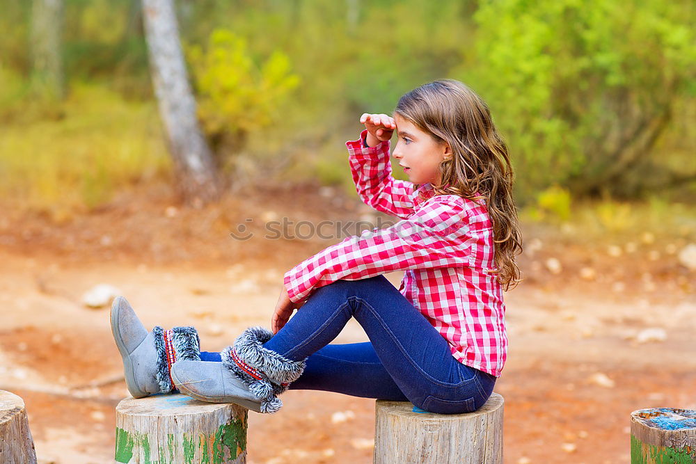 Similar – Image, Stock Photo A young woman in red plaid shirt taking a cup