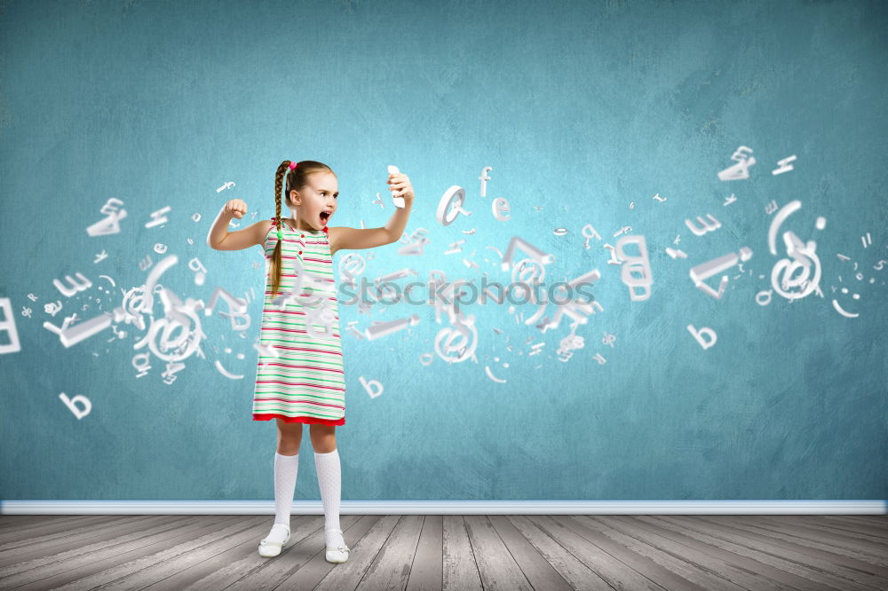 Similar – Image, Stock Photo Girl throwing backpack in classroom