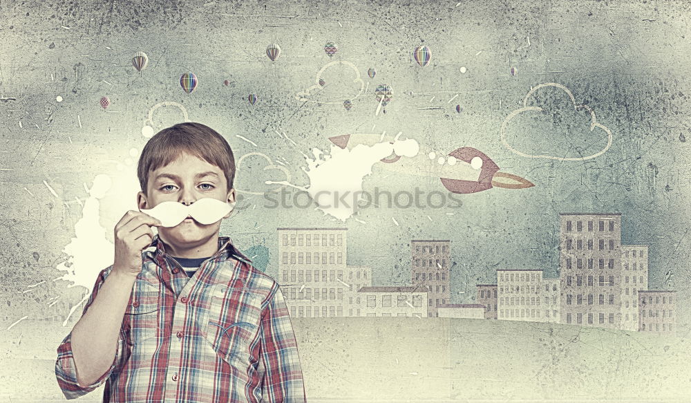 Similar – Image, Stock Photo One little boy reading to robot from cardboard boxes outdoors. Concept of science and education.