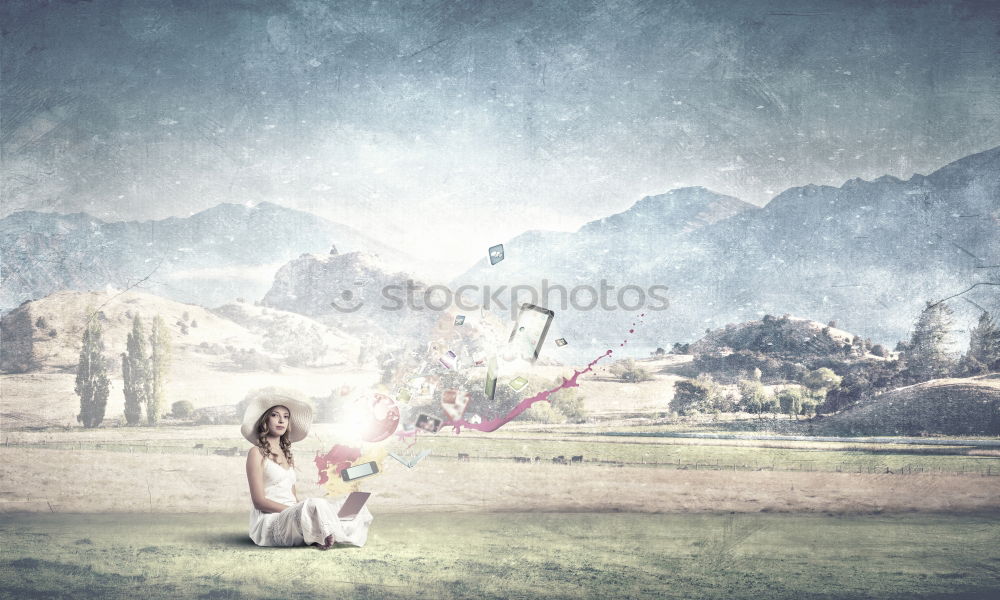 Similar – Portrait of a young woman dancing barefoot in a glass greenhouse