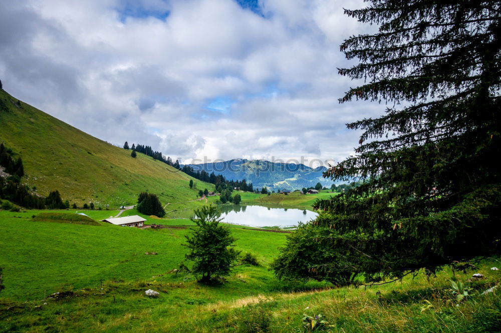 Similar – Image, Stock Photo dense fog starts to cover alpine lake Seealpsee