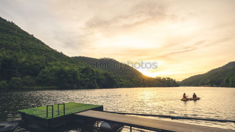 Image, Stock Photo Woman looking at hills on lake