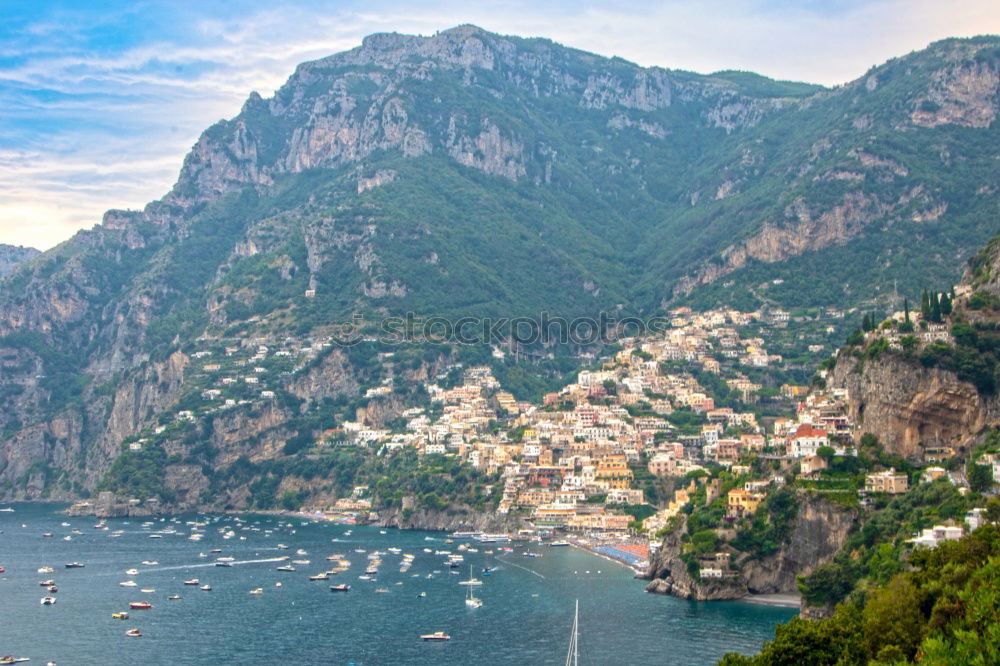 Similar – Image, Stock Photo Aerial view of small haven of Amalfi village with turquoise sea and colorful houses on slopes of Amalfi Coast with Gulf of Salerno, Campania, Italy.