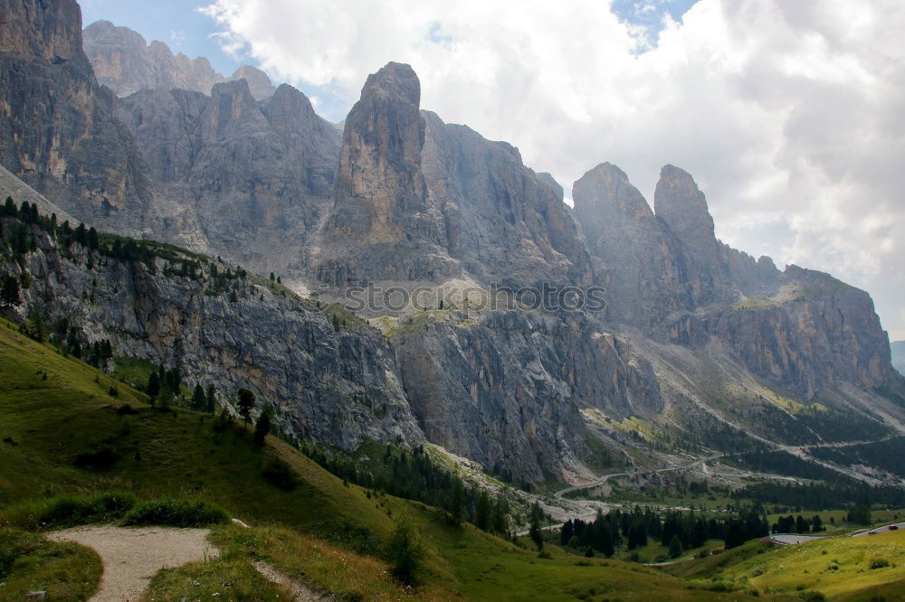 Similar – Image, Stock Photo Hiking with panorama in the Dolomites