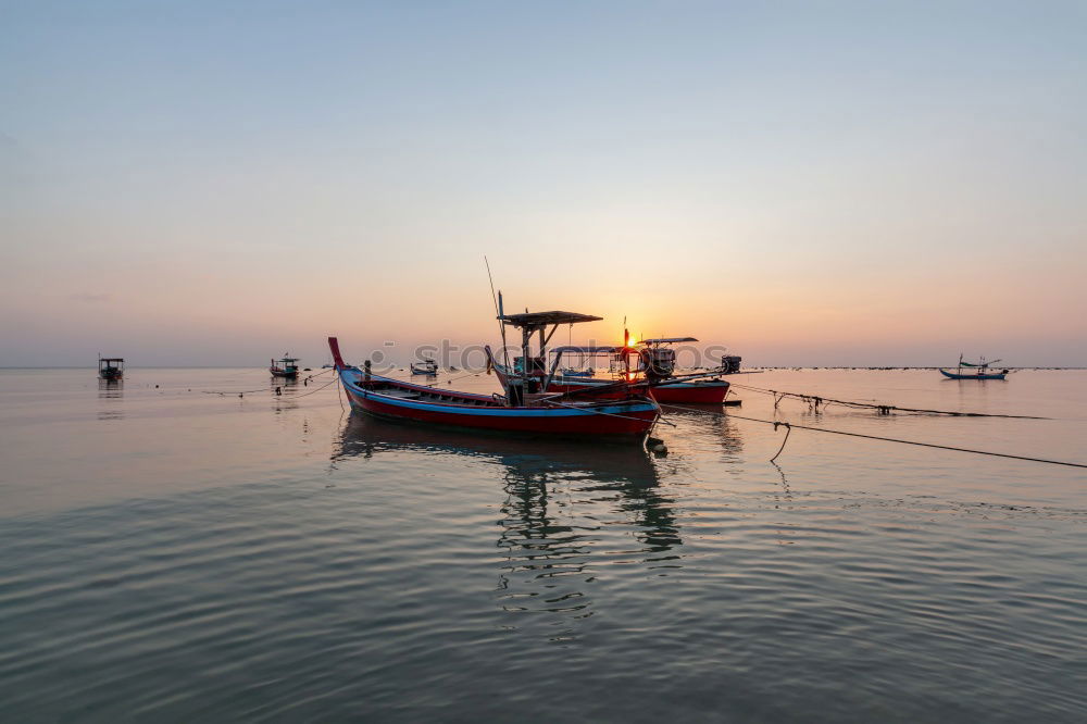 Image, Stock Photo Boats anchoring at jetty in Croatia at sunset