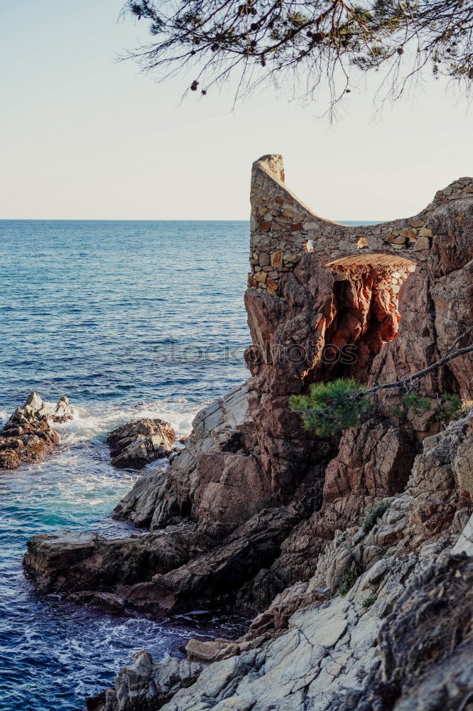 Similar – Image, Stock Photo Young woman over a cliff in a celtic ruins in Galicia