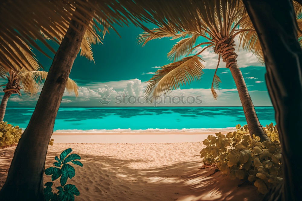 Similar – Maldives island luxury resort palm tree with hanging hammock