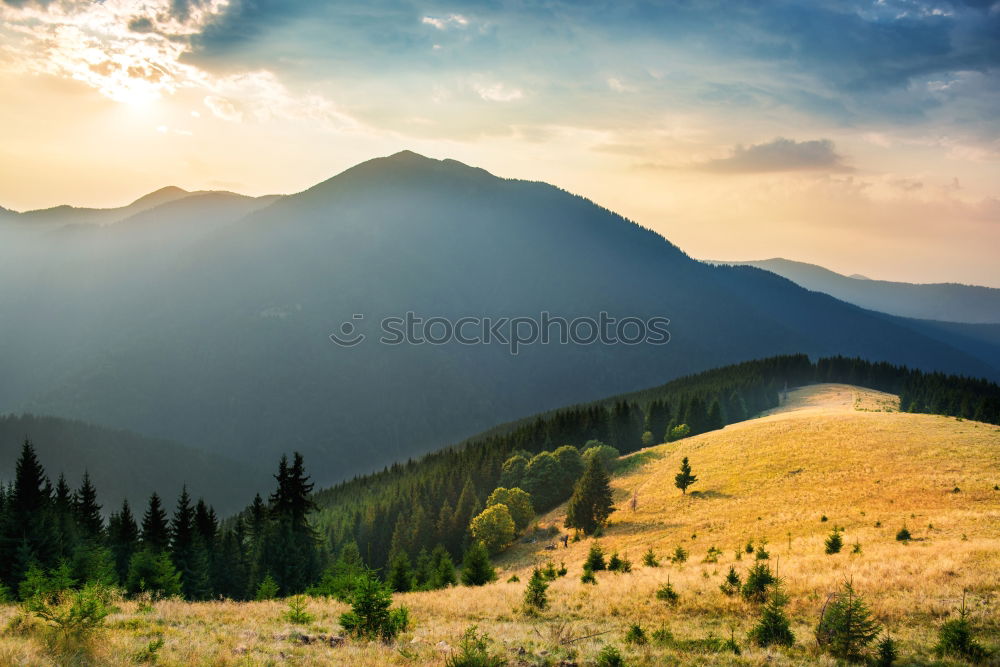 Similar – sunset over alpine lake and mountain peaks, Germany